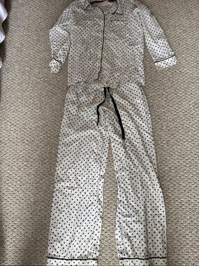 Victoria's Secret White Polka Dot Pajama Set with Black Trim